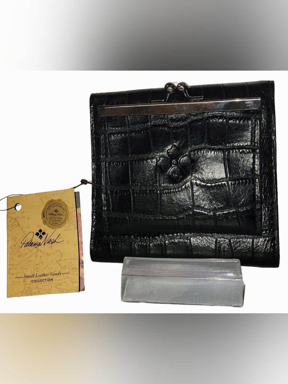 PATRICIA NASH Leather Astor Wallet Black Croco Embossed New With Tag.